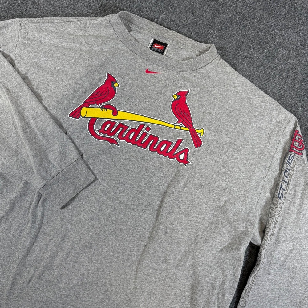 Nike St Louis‎ Cardinals Shirt Men XL Gray Tee Long Sleeve Script Y2K MLB